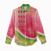 Hawaiian Watermelon Women Casual Shirt with Kakau Art Tattoo