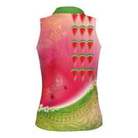 Hawaiian Watermelon Women Sleeveless Polo Shirt with Kakau Art Tattoo