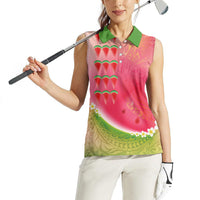 Hawaiian Watermelon Women Sleeveless Polo Shirt with Kakau Art Tattoo