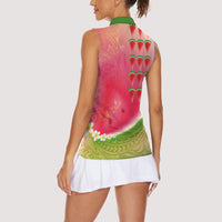 Hawaiian Watermelon Women Sleeveless Polo Shirt with Kakau Art Tattoo