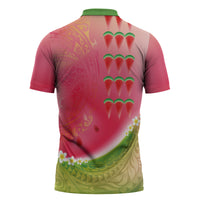 Hawaiian Watermelon Zipper Polo Shirt with Kakau Art Tattoo