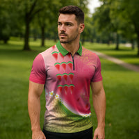 Hawaiian Watermelon Zipper Polo Shirt with Kakau Art Tattoo