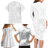 Tonga Faka Sepitema Family Matching Long Sleeve Bodycon Dress and Hawaiian Shirt Ngatu Pattern with Plumeria and Hibiscus LT03 - Polynesian Pride