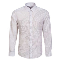Tonga Faka Sepitema Family Matching Long Sleeve Bodycon Dress and Hawaiian Shirt Ngatu Pattern with Plumeria and Hibiscus LT03 Dad's Shirt - Long Sleeve White - Polynesian Pride
