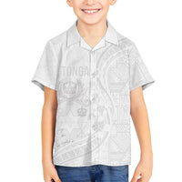 Tonga Faka Sepitema Family Matching Long Sleeve Bodycon Dress and Hawaiian Shirt Ngatu Pattern with Plumeria and Hibiscus LT03 Son's Shirt White - Polynesian Pride