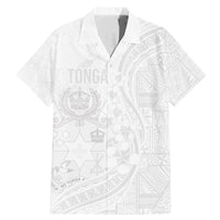 Tonga Faka Sepitema Family Matching Mermaid Dress and Hawaiian Shirt Ngatu Pattern with Plumeria and Hibiscus LT03 Dad's Shirt - Short Sleeve White - Polynesian Pride