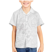 Tonga Faka Sepitema Family Matching Mermaid Dress and Hawaiian Shirt Ngatu Pattern with Plumeria and Hibiscus LT03 Son's Shirt White - Polynesian Pride