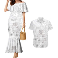 Tonga Faka Sepitema Couples Matching Mermaid Dress and Hawaiian Shirt Ngatu and Floral Pattern with Blooming Hibiscus LT03 White - Polynesian Pride