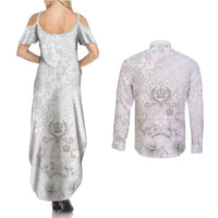 Tonga Faka Sepitema Couples Matching Summer Maxi Dress and Long Sleeve Button Shirt Ngatu and Floral Pattern with Blooming Hibiscus LT03 - Polynesian Pride