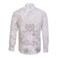 Tonga Faka Sepitema Long Sleeve Button Shirt Ngatu and Floral Pattern with Blooming Hibiscus