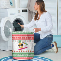 Hawaiian Mele Kalikimaka Laundry Basket Funny Pineapple Surfing with Map Christmas Stripe Elements LT03 - Polynesian Pride