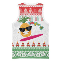 Hawaiian Mele Kalikimaka Basketball Jersey Funny Pineapple Surfing with Map Christmas Stripe Elements LT03 - Polynesian Pride