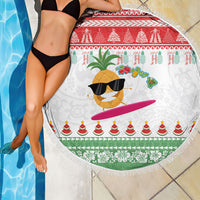 Hawaiian Mele Kalikimaka Beach Blanket Funny Pineapple Surfing with Map Christmas Stripe Elements LT03 - Polynesian Pride