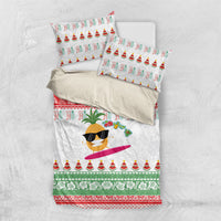 Hawaiian Mele Kalikimaka Bedding Set Funny Pineapple Surfing with Map Christmas Stripe Elements LT03 US Twin 172cm x 218cm Multicolor - Polynesian Pride