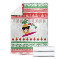 Hawaiian Mele Kalikimaka Blanket Funny Pineapple Surfing with Map Christmas Stripe Elements LT03 - Polynesian Pride