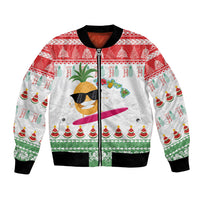 Hawaiian Mele Kalikimaka Bomber Jacket Funny Pineapple Surfing with Map Christmas Stripe Elements LT03 Unisex Multicolor - Polynesian Pride