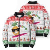 Hawaiian Mele Kalikimaka Bomber Puffer Jacket Funny Pineapple Surfing with Map Christmas Stripe Elements LT03 - Polynesian Pride