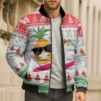 Hawaiian Mele Kalikimaka Bomber Puffer Jacket Funny Pineapple Surfing with Map Christmas Stripe Elements LT03 - Polynesian Pride