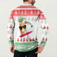 Hawaiian Mele Kalikimaka Button Sweatshirt Funny Pineapple Surfing with Map Christmas Stripe Elements LT03 - Polynesian Pride