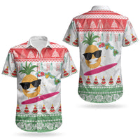 Hawaiian Mele Kalikimaka Couples Matching Off Shoulder Maxi Dress and Hawaiian Shirt Funny Pineapple Surfing with Map Christmas Stripe Elements LT03 - Polynesian Pride
