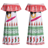 Hawaiian Mele Kalikimaka Couples Matching Off Shoulder Maxi Dress and Hawaiian Shirt Funny Pineapple Surfing with Map Christmas Stripe Elements LT03 - Polynesian Pride