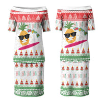 Hawaiian Mele Kalikimaka Couples Matching Puletasi and Hawaiian Shirt Funny Pineapple Surfing with Map Christmas Stripe Elements LT03 - Polynesian Pride