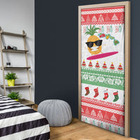 Hawaiian Mele Kalikimaka Door Cover Funny Pineapple Surfing with Map Christmas Stripe Elements LT03 - Polynesian Pride
