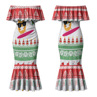 Hawaiian Mele Kalikimaka Family Matching Mermaid Dress and Hawaiian Shirt Funny Pineapple Surfing with Map Christmas Stripe Elements LT03 Mom's Dress Multicolor - Polynesian Pride