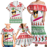 Hawaiian Mele Kalikimaka Family Matching Off Shoulder Maxi Dress and Hawaiian Shirt Funny Pineapple Surfing with Map Christmas Stripe Elements LT03 - Polynesian Pride