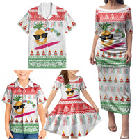 Hawaiian Mele Kalikimaka Family Matching Puletasi and Hawaiian Shirt Funny Pineapple Surfing with Map Christmas Stripe Elements LT03 - Polynesian Pride