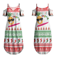 Hawaiian Mele Kalikimaka Family Matching Summer Maxi Dress and Hawaiian Shirt Funny Pineapple Surfing with Map Christmas Stripe Elements LT03 Mom's Dress Multicolor - Polynesian Pride