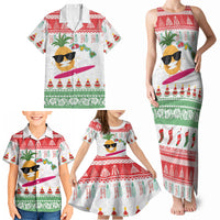 Hawaiian Mele Kalikimaka Family Matching Tank Maxi Dress and Hawaiian Shirt Funny Pineapple Surfing with Map Christmas Stripe Elements LT03 - Polynesian Pride