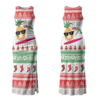 Hawaiian Mele Kalikimaka Family Matching Tank Maxi Dress and Hawaiian Shirt Funny Pineapple Surfing with Map Christmas Stripe Elements LT03 Mom's Dress Multicolor - Polynesian Pride