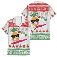 Hawaiian Mele Kalikimaka Family Matching Tank Maxi Dress and Hawaiian Shirt Funny Pineapple Surfing with Map Christmas Stripe Elements LT03 Dad's Shirt - Short Sleeve Multicolor - Polynesian Pride