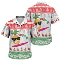 Hawaiian Mele Kalikimaka Family Matching Tank Maxi Dress and Hawaiian Shirt Funny Pineapple Surfing with Map Christmas Stripe Elements LT03 Son's Shirt Multicolor - Polynesian Pride