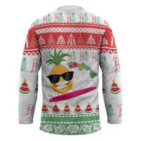 Hawaiian Mele Kalikimaka Hockey Jersey Funny Pineapple Surfing with Map Christmas Stripe Elements LT03 - Polynesian Pride
