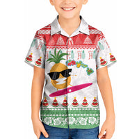 Hawaiian Mele Kalikimaka Kid Hawaiian Shirt Funny Pineapple Surfing with Map Christmas Stripe Elements LT03 Kid Multicolor - Polynesian Pride