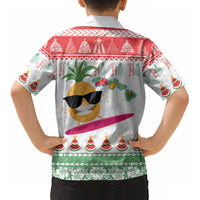 Hawaiian Mele Kalikimaka Kid Hawaiian Shirt Funny Pineapple Surfing with Map Christmas Stripe Elements LT03 - Polynesian Pride