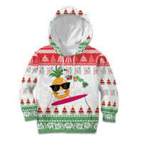 Hawaiian Mele Kalikimaka Kid Hoodie Funny Pineapple Surfing with Map Christmas Stripe Elements LT03 Hoodie Multicolor - Polynesian Pride