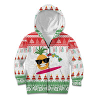 Hawaiian Mele Kalikimaka Kid Hoodie Funny Pineapple Surfing with Map Christmas Stripe Elements LT03 Zip Hoodie Multicolor - Polynesian Pride