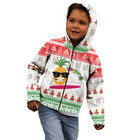 Hawaiian Mele Kalikimaka Kid Hoodie Funny Pineapple Surfing with Map Christmas Stripe Elements LT03 - Polynesian Pride