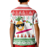 Hawaiian Mele Kalikimaka Kid Polo Shirt Funny Pineapple Surfing with Map Christmas Stripe Elements LT03 - Polynesian Pride