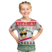 Hawaiian Mele Kalikimaka Kid T Shirt Funny Pineapple Surfing with Map Christmas Stripe Elements LT03 Multicolor - Polynesian Pride