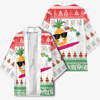 Hawaiian Mele Kalikimaka Kimono Funny Pineapple Surfing with Map Christmas Stripe Elements LT03 - Polynesian Pride