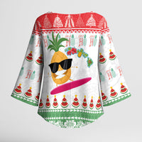 Hawaiian Mele Kalikimaka Kimono Sleeve Blouse Funny Pineapple Surfing with Map Christmas Stripe Elements LT03 - Polynesian Pride