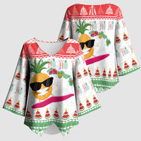 Hawaiian Mele Kalikimaka Kimono Sleeve Blouse Funny Pineapple Surfing with Map Christmas Stripe Elements LT03 - Polynesian Pride