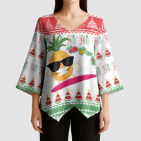 Hawaiian Mele Kalikimaka Kimono Sleeve Blouse Funny Pineapple Surfing with Map Christmas Stripe Elements LT03 - Polynesian Pride