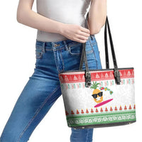 Hawaiian Mele Kalikimaka Leather Tote Bag Funny Pineapple Surfing with Map Christmas Stripe Elements LT03 - Polynesian Pride
