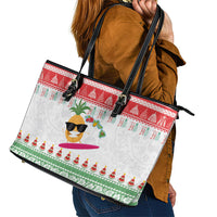 Hawaiian Mele Kalikimaka Leather Tote Bag Funny Pineapple Surfing with Map Christmas Stripe Elements LT03 - Polynesian Pride