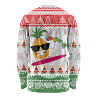 Hawaiian Mele Kalikimaka Long Sleeve Shirt Funny Pineapple Surfing with Map Christmas Stripe Elements LT03 - Polynesian Pride